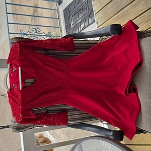 B. Darlin Red Party Dress Size 1/2 Lace Top & Sleeves & Solid Red Lower